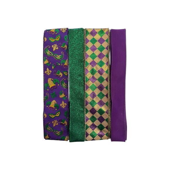 Mardi Gras Wreath Kit Sign & Ribbon Bundle Purple Green Gold Home Party Decor - Picture 4 of 4